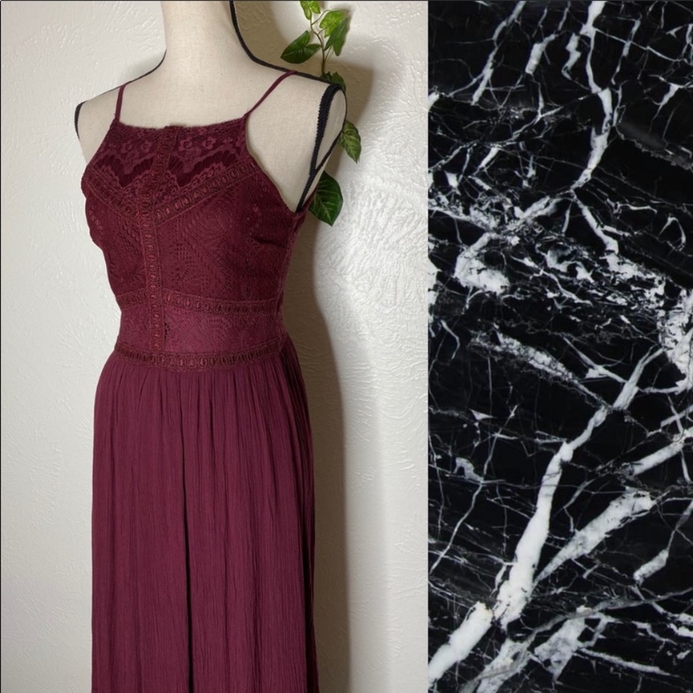 Self Esteem Maroon Size Medium Lace Maxi Dress
